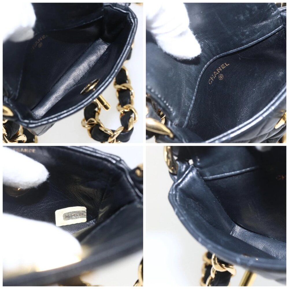CHANEL Chain Mini Matelasse 11 Shoulder Bag Lamb Skin Black CC Auth 158892SM - Picture 15 of 16